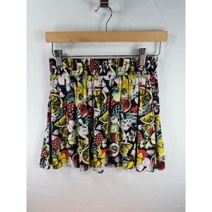 Volcom Weirdette Mini Skirt Tropical Fruit Print Rayon Smocked Waist XS girlcore